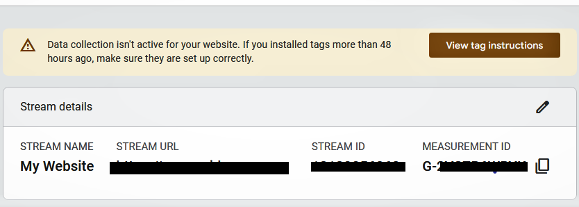 Measurement ID and Tag Instructions for Google Analytics integration with WordPress