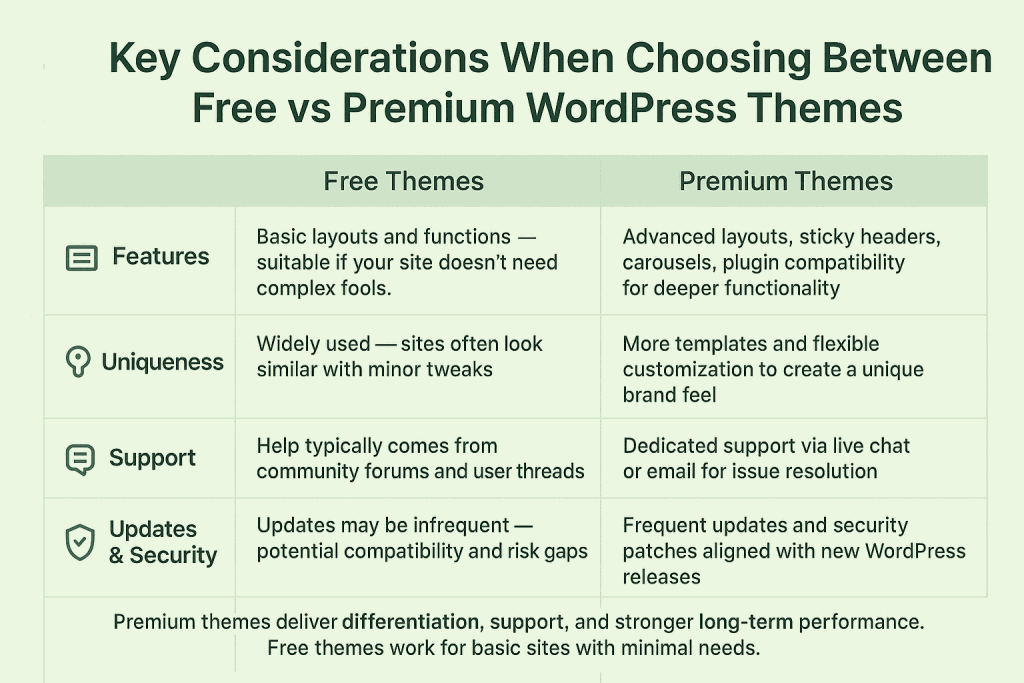 Key Considerations When Choosing Between Free vs Premium WordPress Themes
