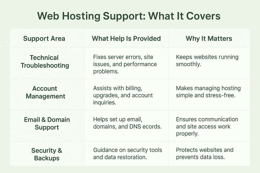 Web Hosting Support What It Covers