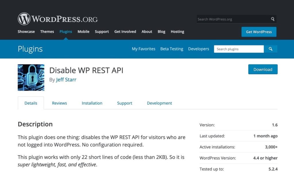 Disable WP REST API plugin