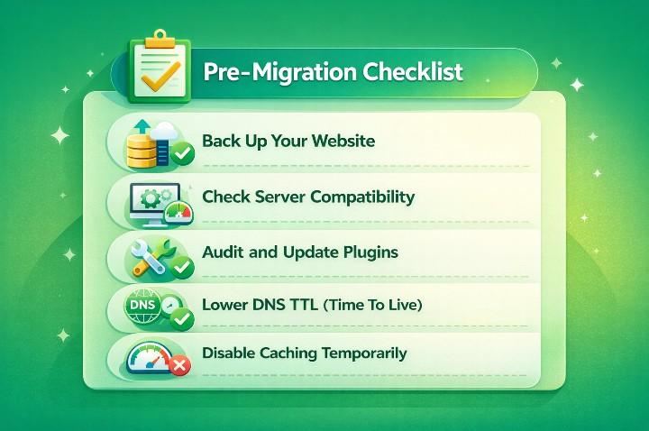 An image that shows the various checklist of WordPress migration