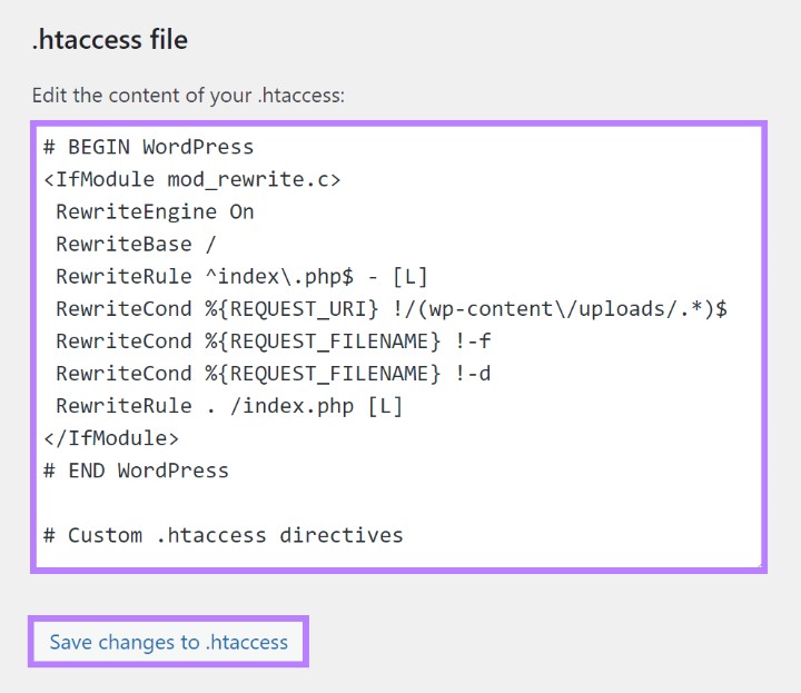 A code snippet of default wordpress htaccess