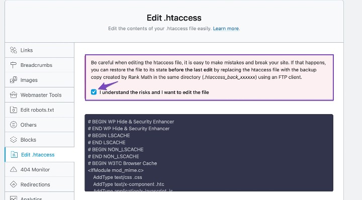 An image showing how to edit  htaccess files