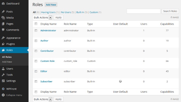 Different user roles on WordPress