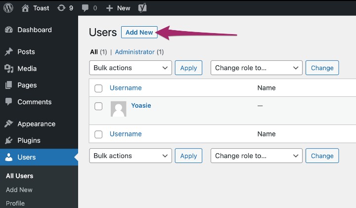 User roles on wordpress dashboard