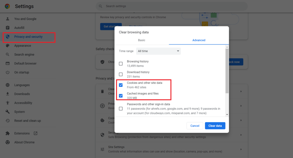 Clear browser cache