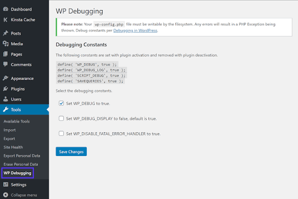 A WordPress dashboard showing WP Debugging is done on the website