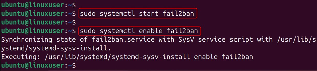 start and enable fail2ban