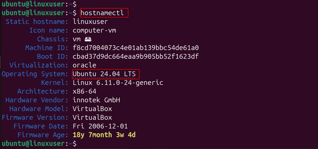 check version using hostnamectl