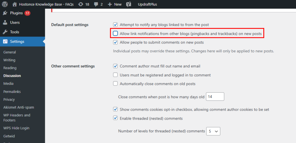 Turn Off Pingbacks and Trackbacks