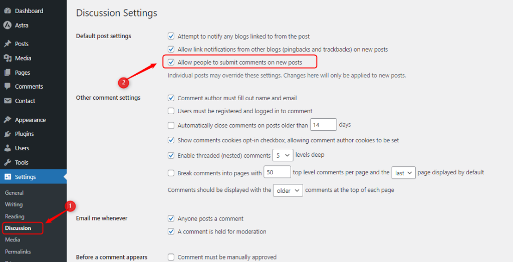 discussion settings