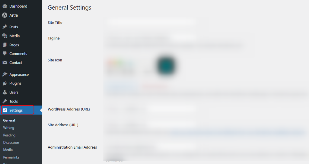 open general settings