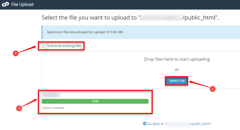 select backup file to upload 