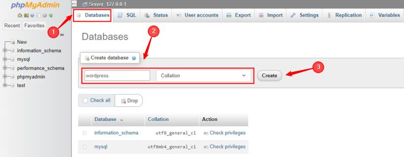 set up a local database for wordpress
