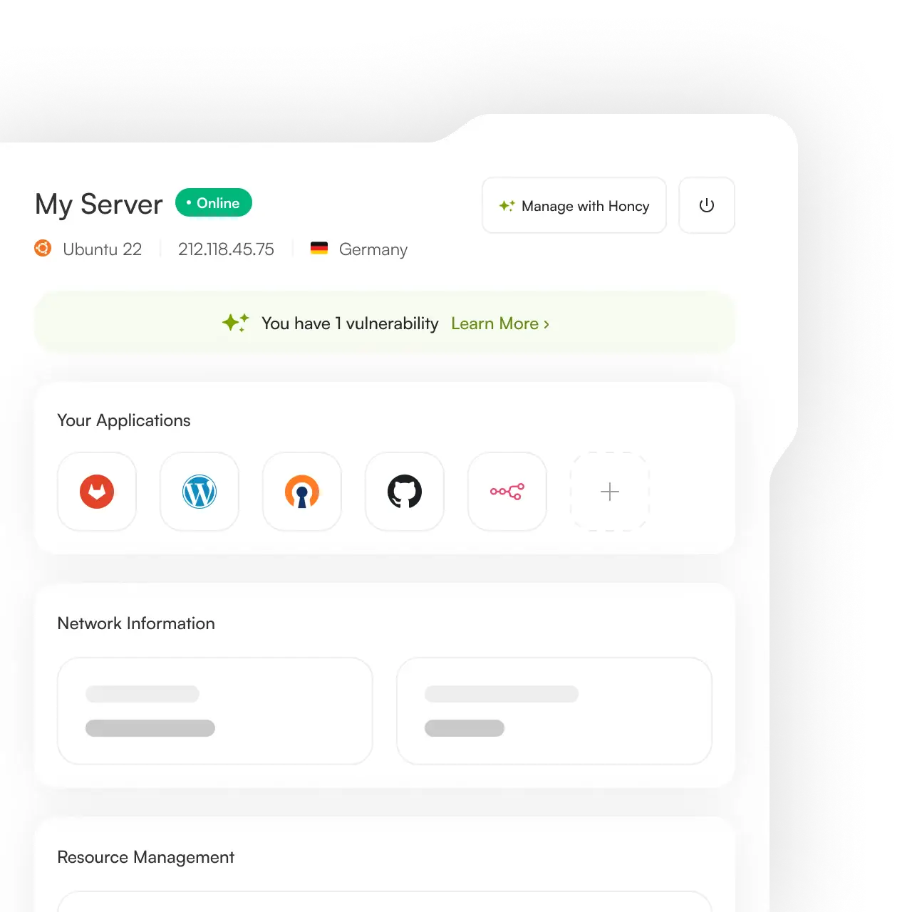Server dashboard showing app deployment